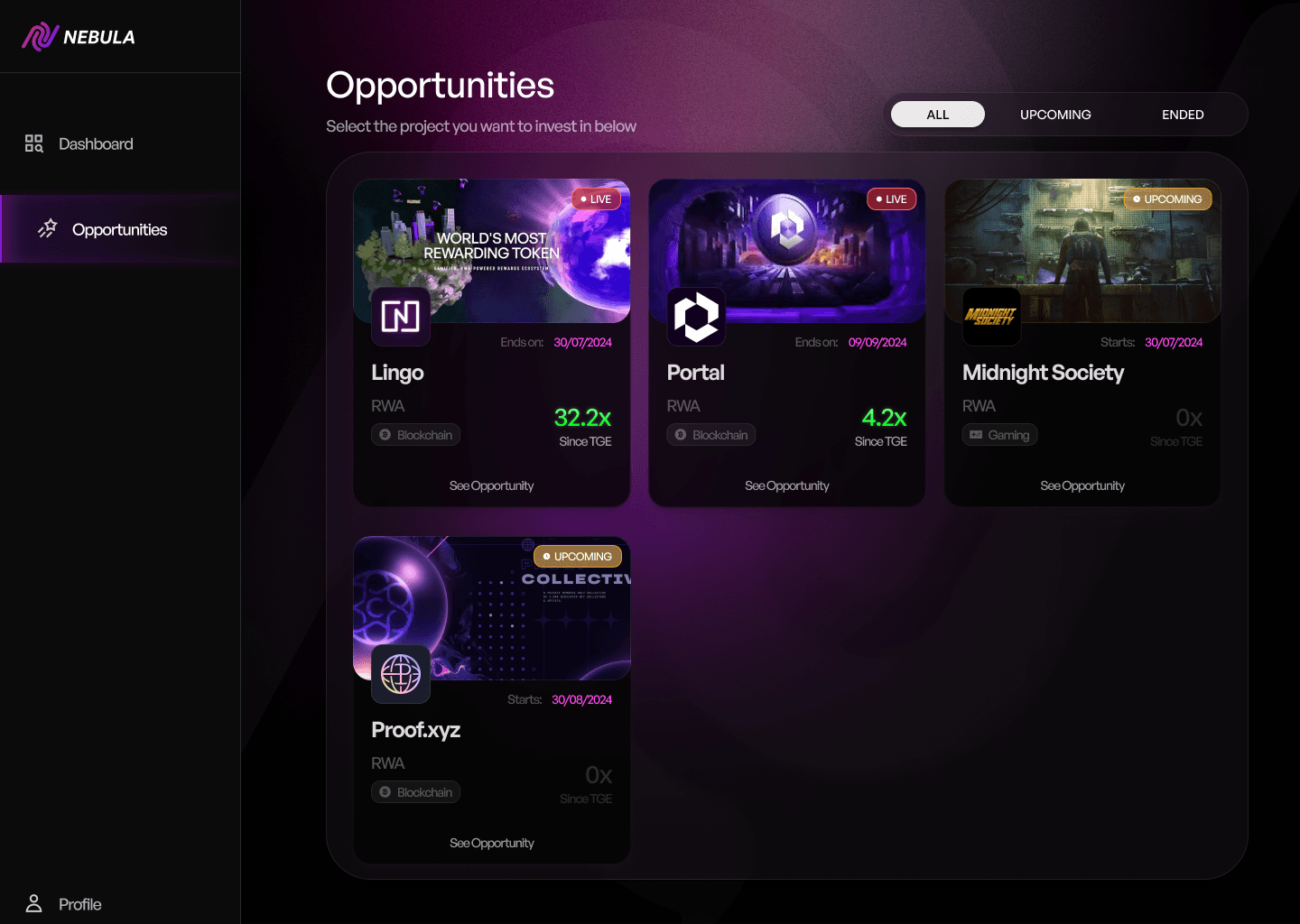 Nebula Investment Platform Interface