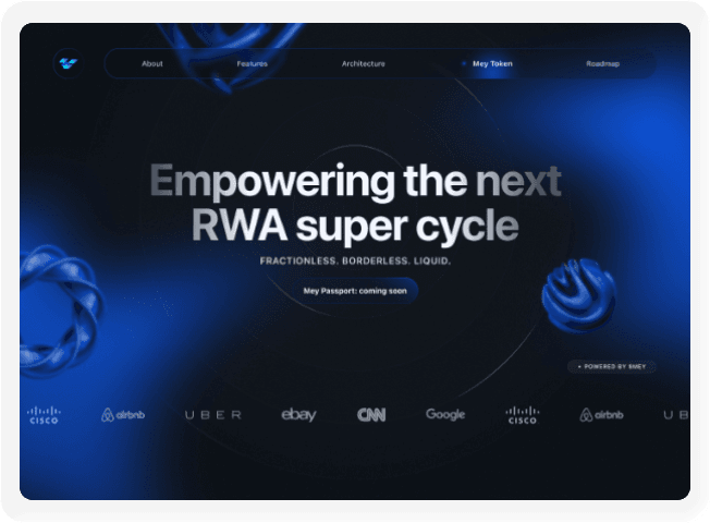 Mey Network website introducing its real-world asset ecosystem